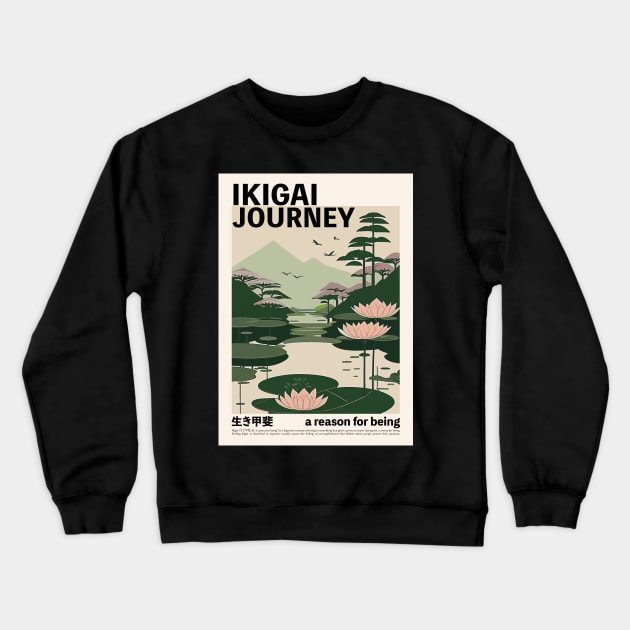 Japanese Landscape Ikigai - Modern Mid-century Style Crewneck Sweatshirt by SallySunday